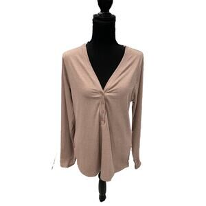 Athleta Uptempo Ribbed Henley Long Sleeve Top Palermo Pink ~ XL0